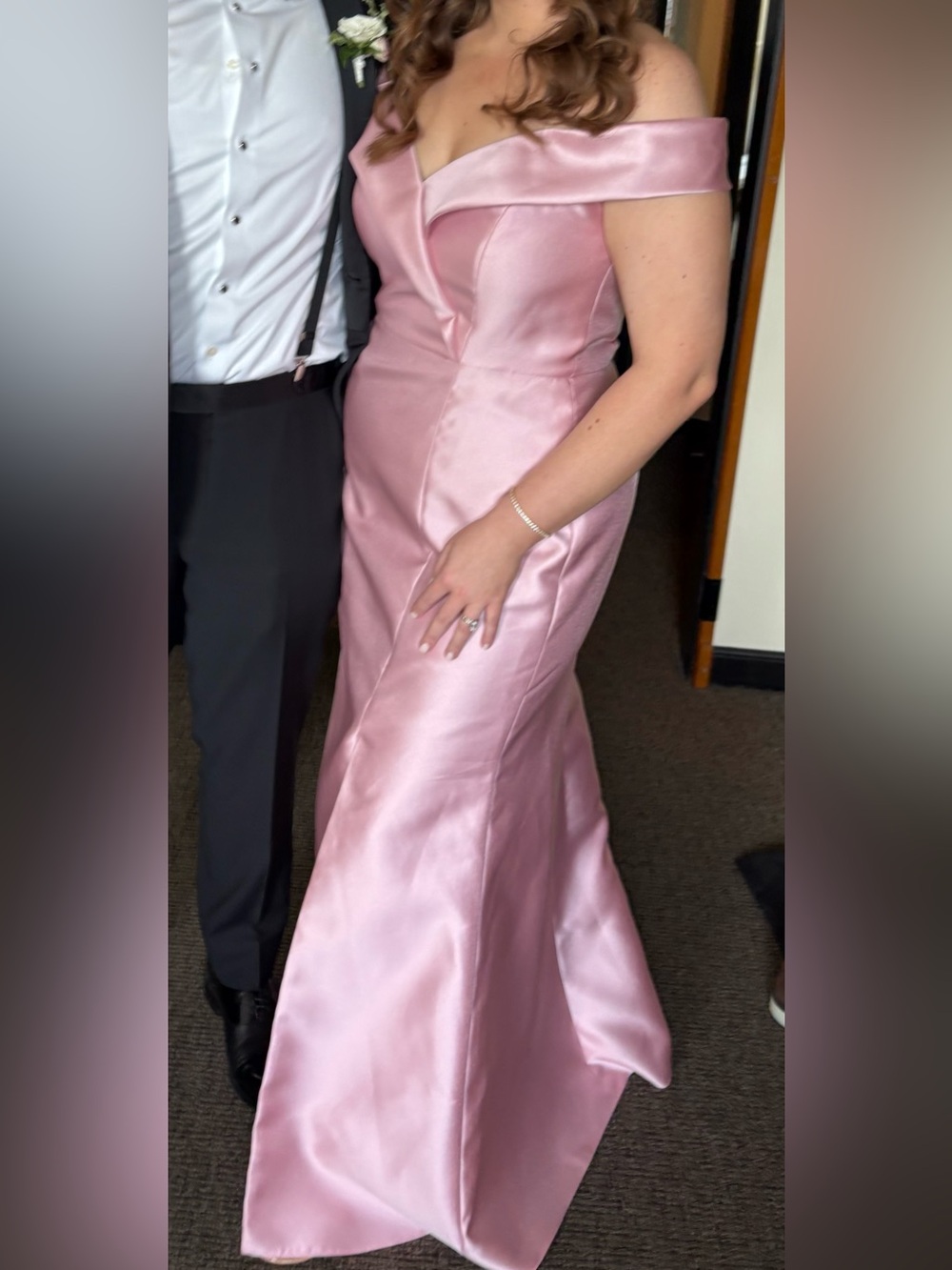 ALFRED SUNG ROSE Off-Shoulder Satin Twill Maxi Gown (Dessy Group) - Picture 4 of 5